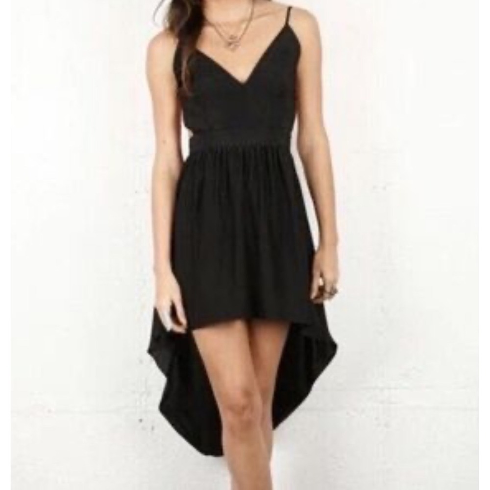 Emerson Thorpe‎ Black 100% Silk High-Low V-Neck Cocktail Dress Women's Small EUC